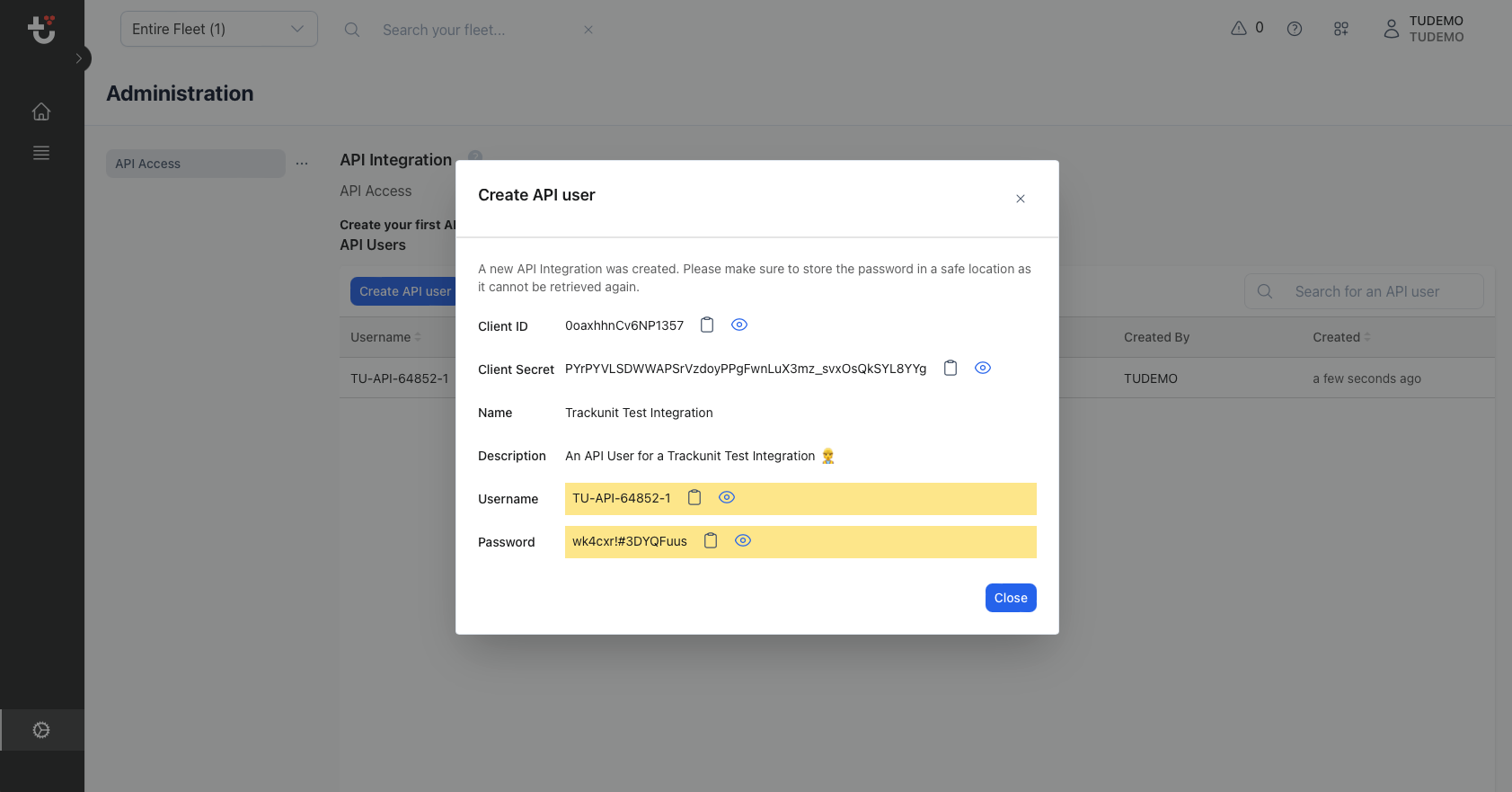 Screenshot showing credentials needed to authenticate