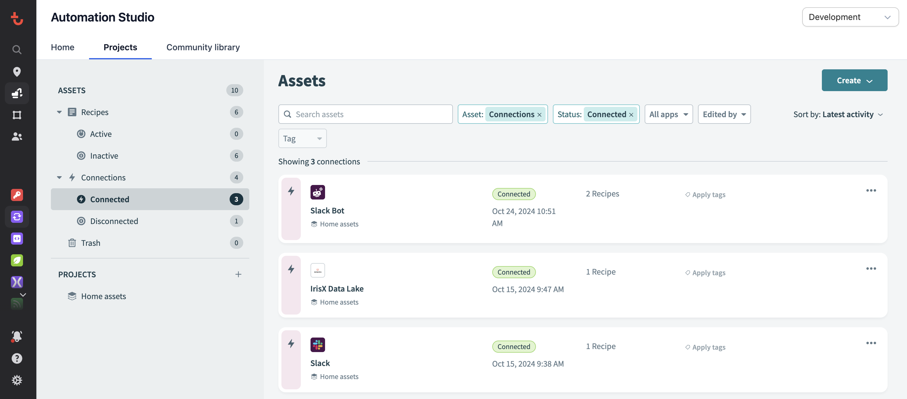 Connections list Automation Studio