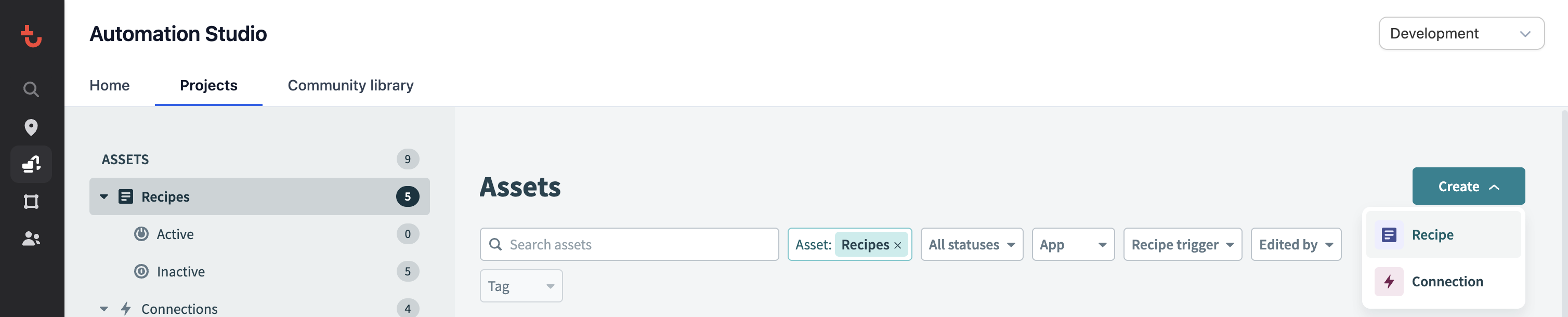 Create recipe in Automation Studio