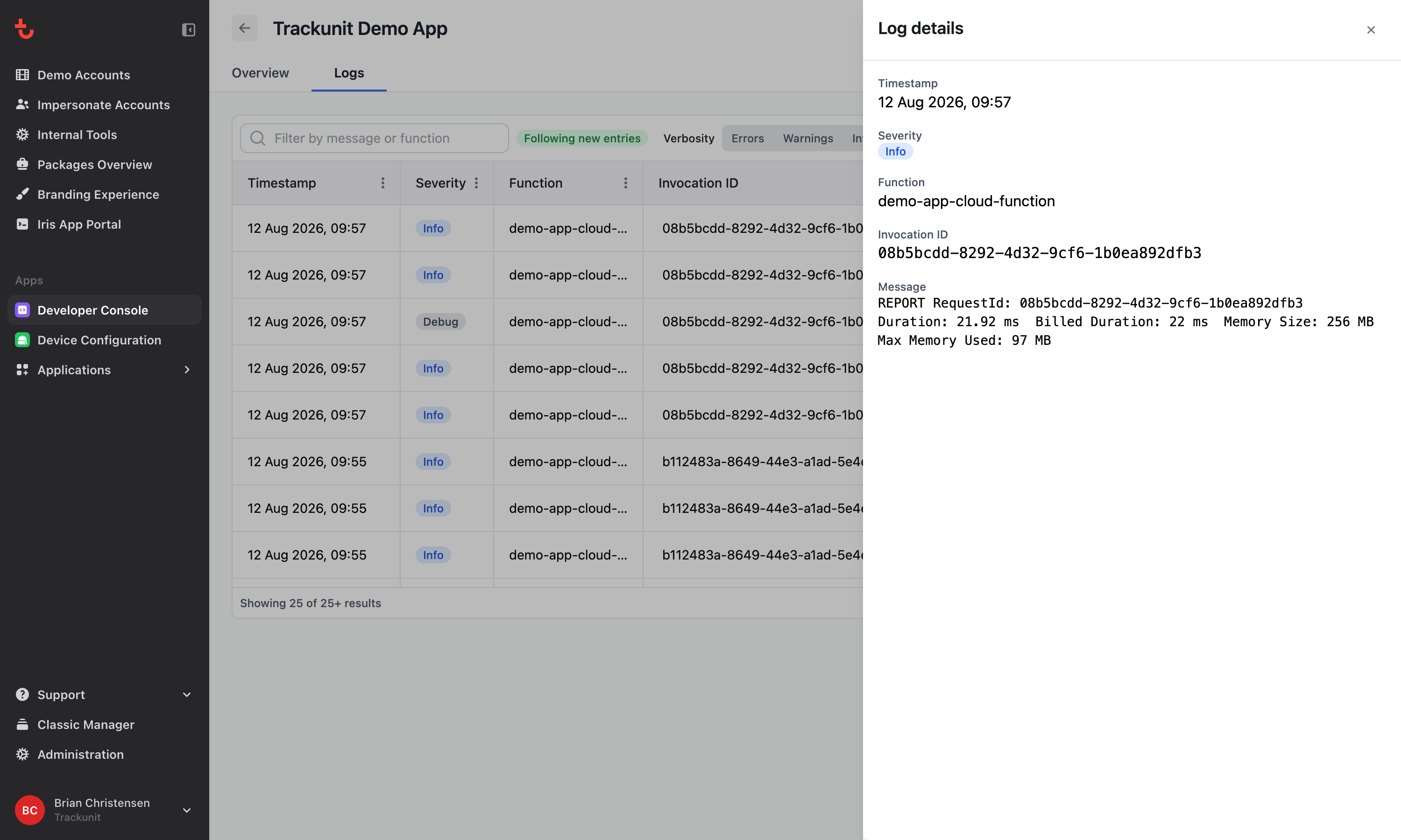 Log details drawer