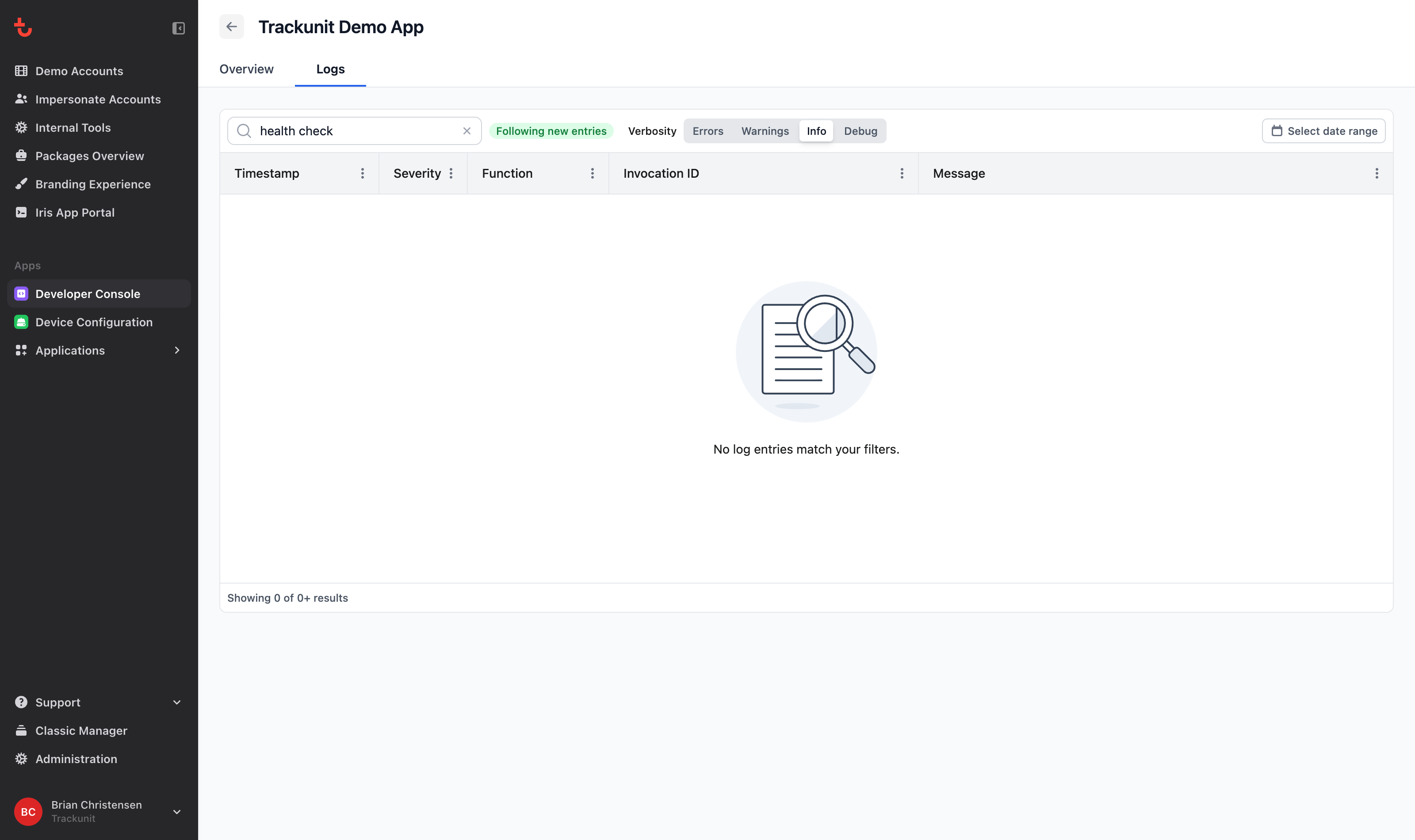 Empty or filtered Logs state