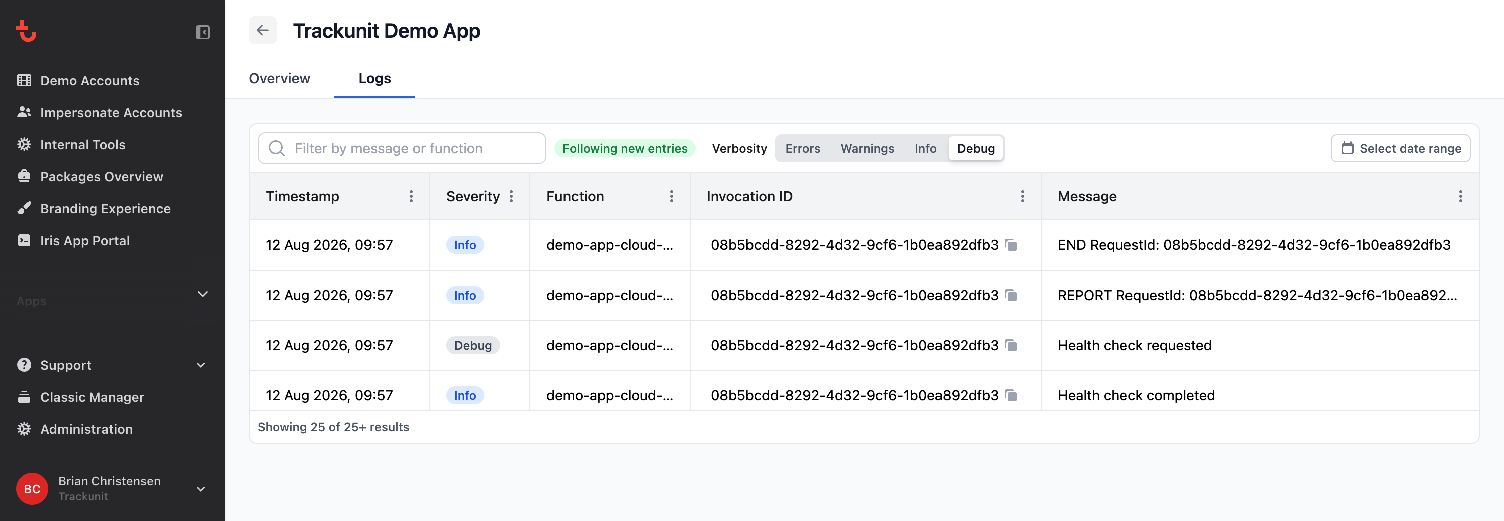 Live following indicator on the Logs tab