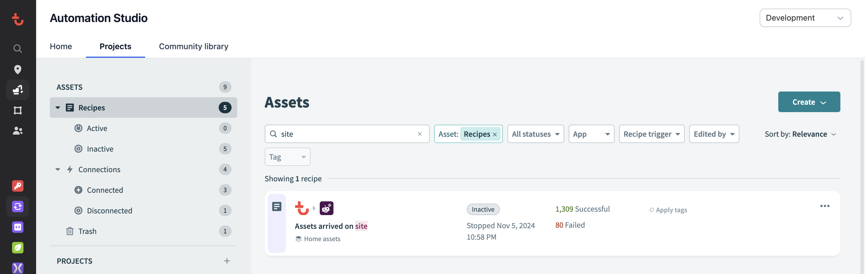 Recipes List in Automation Studio